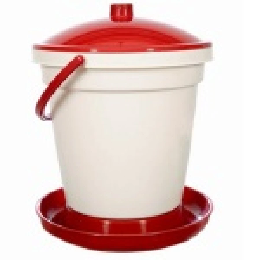 Poidło 18L dla drobiu i gołębi – czerwono-białe, z zaworem pływakowym