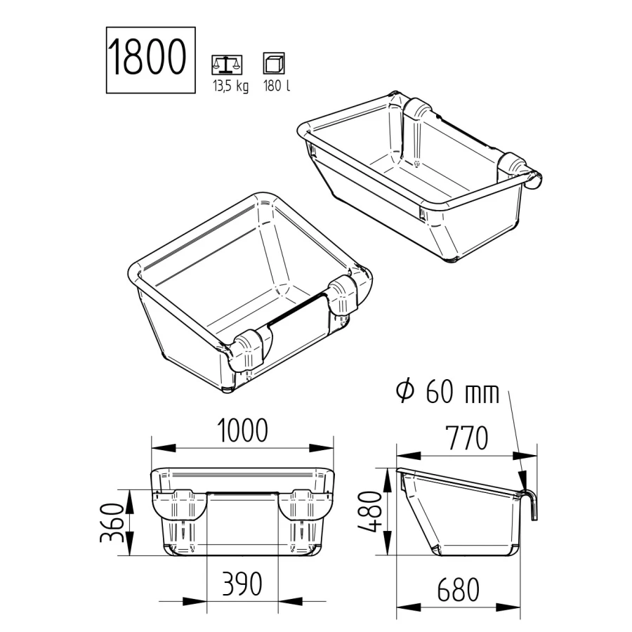 Koryto z zawiesiem 180 l