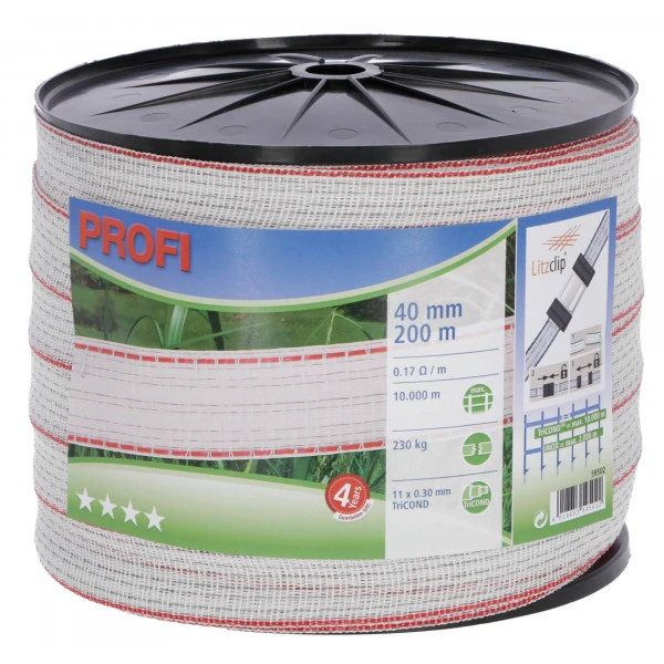 Taśma PROFI 200m, 40mm, biało-czerwona 