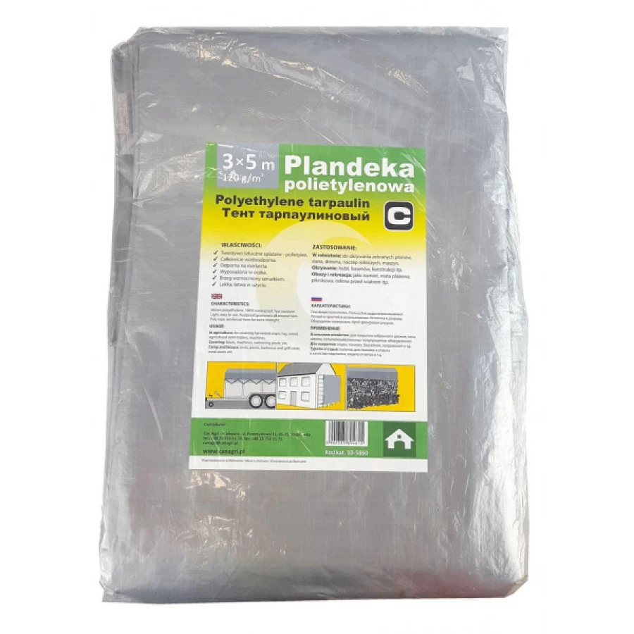 Plandeka srebrna CA, 3 x 5 m, 120 g/m2
