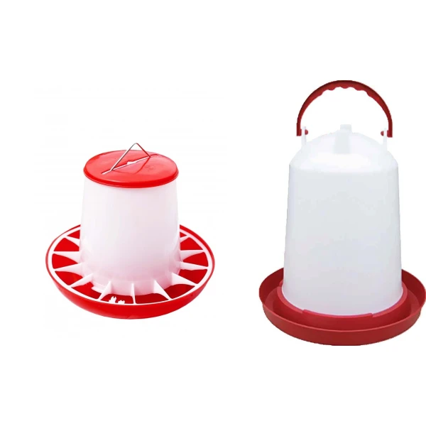 Zestaw dla drobiu: Karmnik 9 kg + Poidło 10 l biało-czerwone | Praktyczne i trwałe