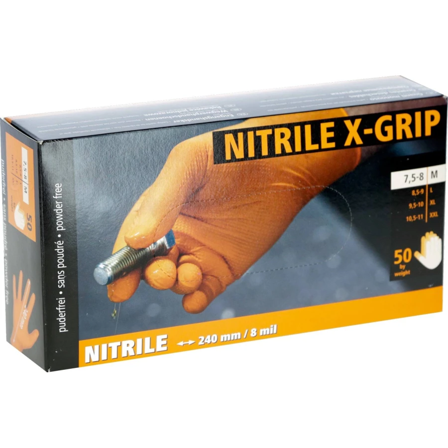 Rękawice nitrylowe Nitrile X-GRIP, 240 mm, roz. M , 50 szt., pomarańczowe, Kerbl