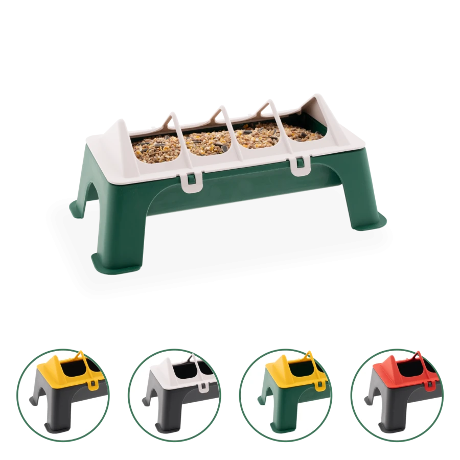 Korytko paszowe 30 cm dla kur i kurcząt – zielono/żółte, 4 przegrody