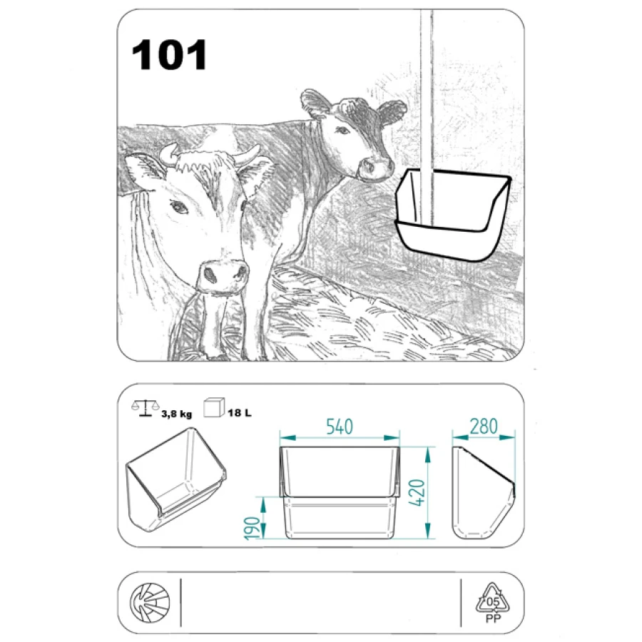 Karmidło podłużne, 18l