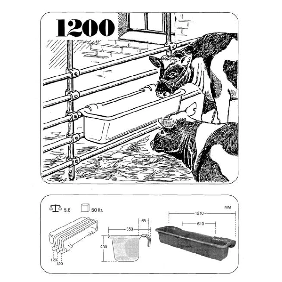 Koryto z zawiesiem 120 cm, dla cieląt i owiec, 50 l