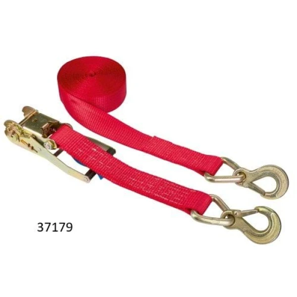 Pas transportowy z napinaczem czerwony , dł. 8, szer. 50 mm,  5000 kg, 3,0 kN, hak sprężynowy